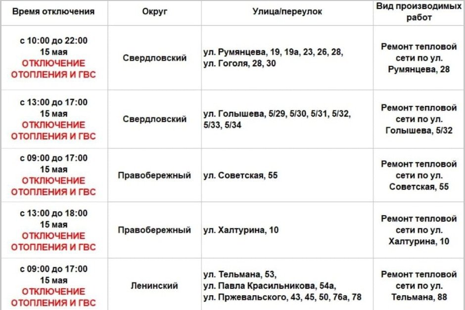 График отключений. Фото из телеграм-канала оператора теплосетей Иркутска График отключений. Фото из телеграм-канала оператора теплосетей Иркутска