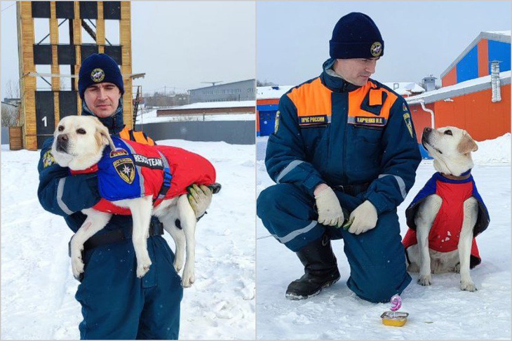 Лабрадор-ретривер Ирэль и кинолог Иван Харченко. Фото пресс-службы ГУ МЧС России по Иркутской области