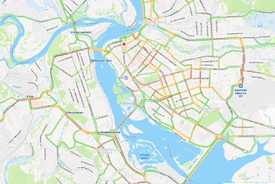 Пробки в Иркутске. Скриншот с сервиса «Яндекс.Карты»