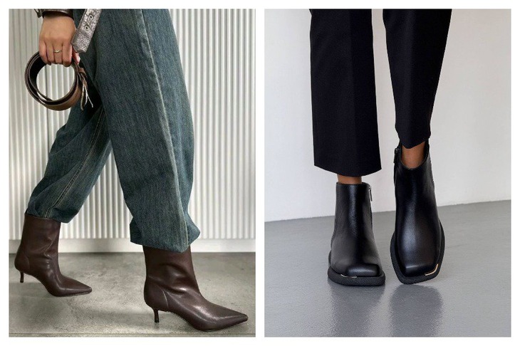 Ботильоны на каблуке kitten hill и ботинки с квадратным мысом