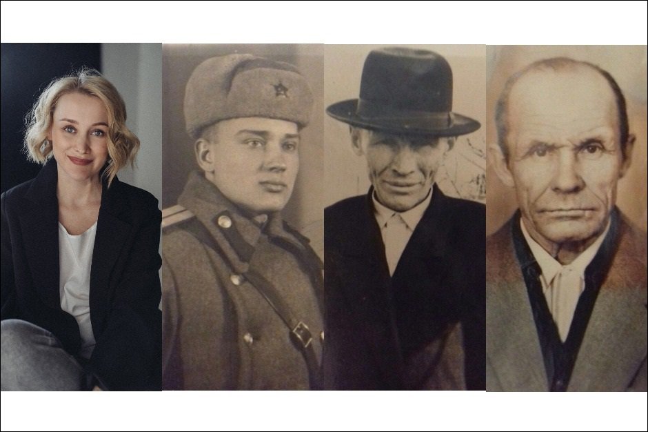 Анна Суркова и ее дедушки Александр Игнатьевич Леонтьев, Семён Ильич Сурков, Василий Алексеевич Семёнов