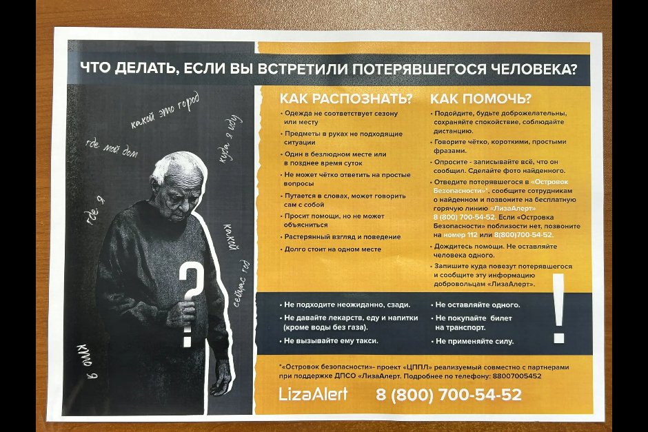 Листовки предоставлены отрядом «ЛизаАлерт»