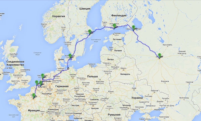Маршрут путешествия. Изображение Google Карты Маршрут путешествия. Изображение Google Карты