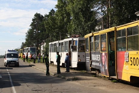 На месте столкновения трамваев. Фото УМВД России по Ангарску