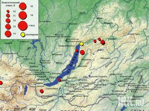 Карта эпицентров последних десяти землетрясений. Изображение с сайта www.seis-bykl.ru