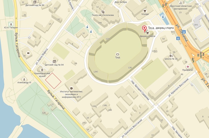 Красным прямоугольником обозначено место предполагаемой застройки. Изображение «Яндекс.Карты»