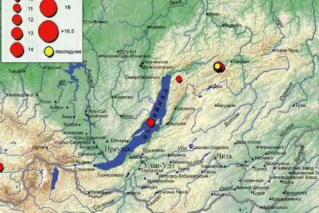 Карта эпицентров последних землетрясений. Фото с сайта www.seis-bykl.ru
