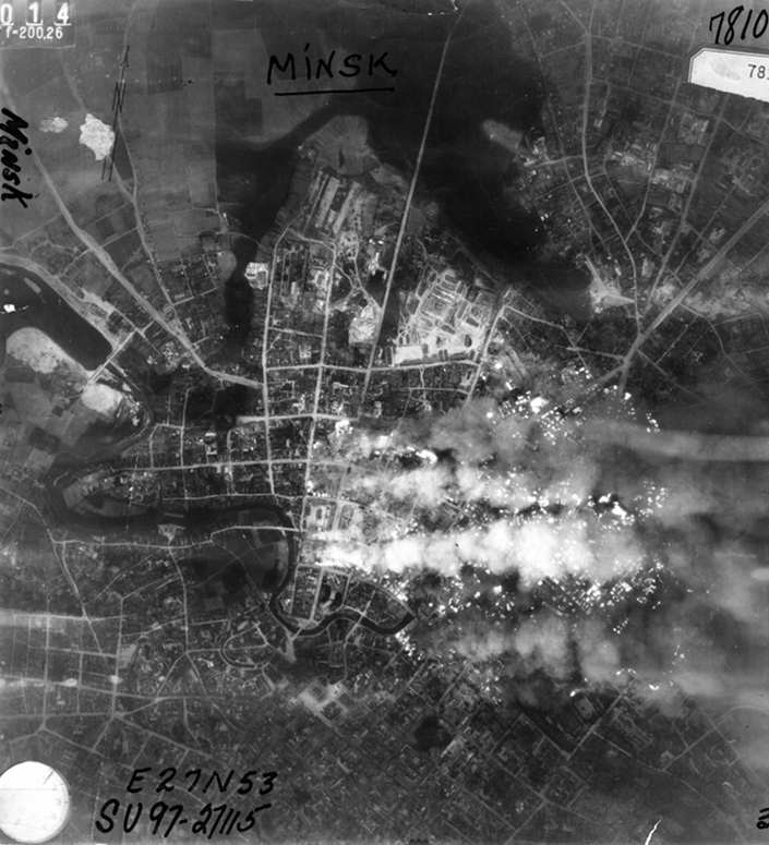 Аэрофотосъемка пожаров после налетов люфтваффе на Минск 24—25 июня 1941 года
