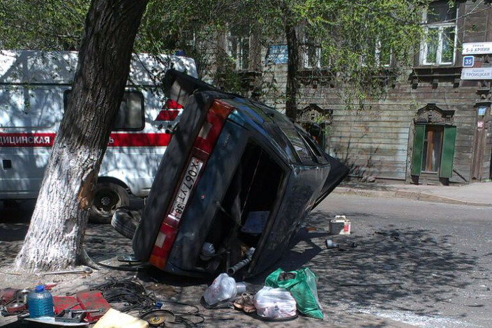 Авария на улице Российская в Иркутске