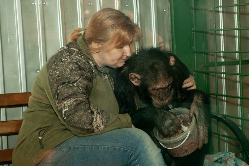 Людмила Ивушкина с обезьяной Леей