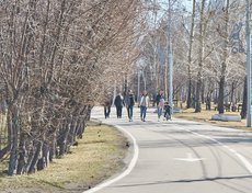 На Конном даже в четверг днем гуляют люди.