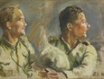 На картине «Комаров и Кузнецов. Ветераны Отечественной войны» — молодые солдаты в гимнастерках. Парни сняли пилотки, они смеются, смотрят вдаль, а солнце слепит глаза. Наверно, именно таким, солнечным и счастливым, был День Победы 1945 года.