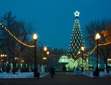 В сквере Кирова смонтировали главную ёлку. Её высота — 27,5 метра.