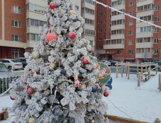 ЖК «Новый город 6» (Верхняя набережная, 167). Здесь ёлку поставили прямо в песочнице. За фото спасибо Антону Ч.
