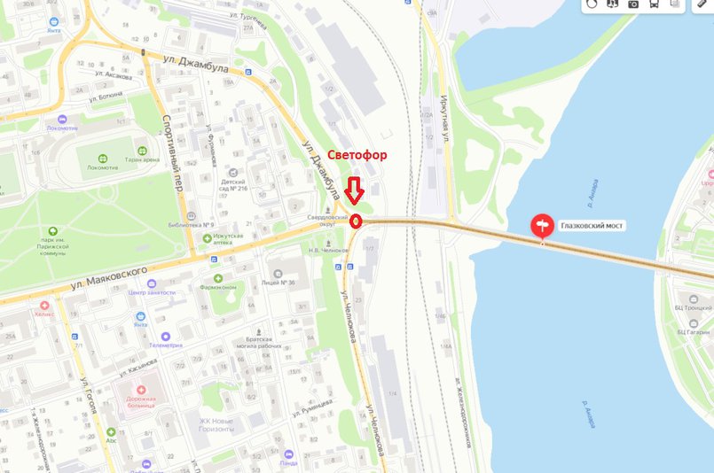 Выезд с Глазковского моста. Изображение Яндекс.Карты