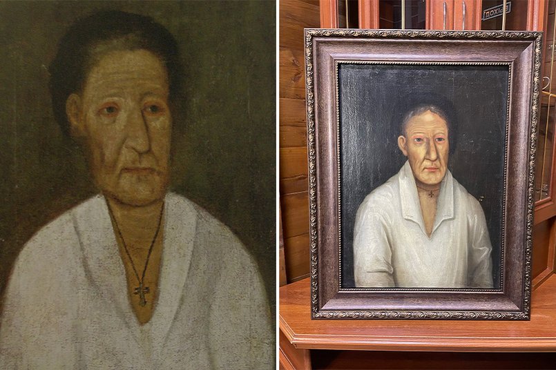 Слева: портрет Ксении Петербургской в Эрмитаже. Справа: иркутский портрет, на котором, предположительно, изображена Ксения Петербургская