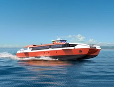 Макет скоростного пассажирского катамарана на подводных крыльях проекта HSC150B.