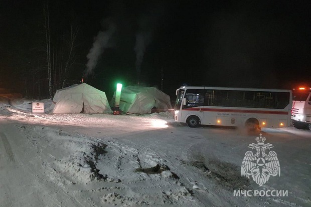 Пункт обогрева. Фото пресс-службы ГУ МЧС России по Иркутской области