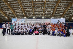 Участники турнира по хоккею с мячом. Фото пресс-службы правительства региона