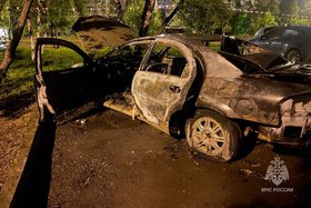 Сгоревший автомобиль. Фото пресс-службы ГУ МЧС России по Иркутской области