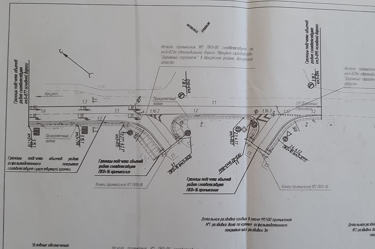 Схема устройства примыканий на участках к дороге "Иркутск-садоводство «Дорожный строитель»