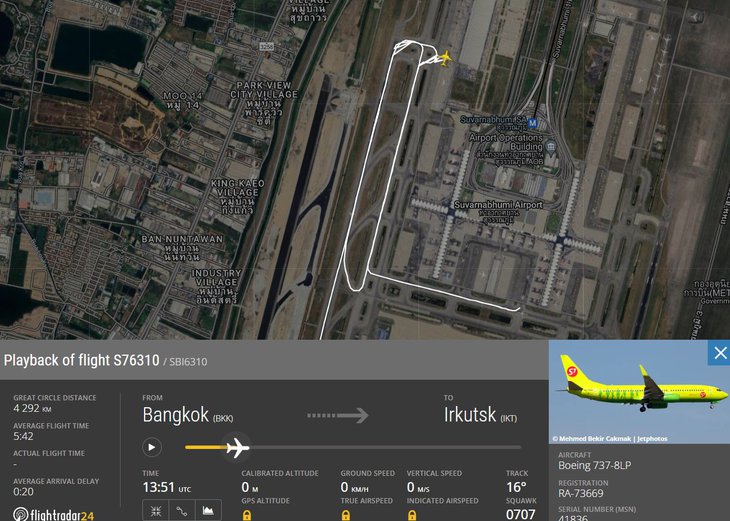 Изображение с сайта flightradar24.com