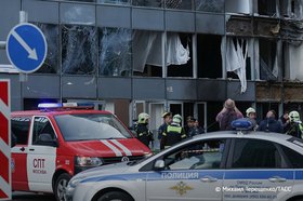 «Москва — Сити» после атаки беспилотников. Фото Михаила Терещенко, ТАСС