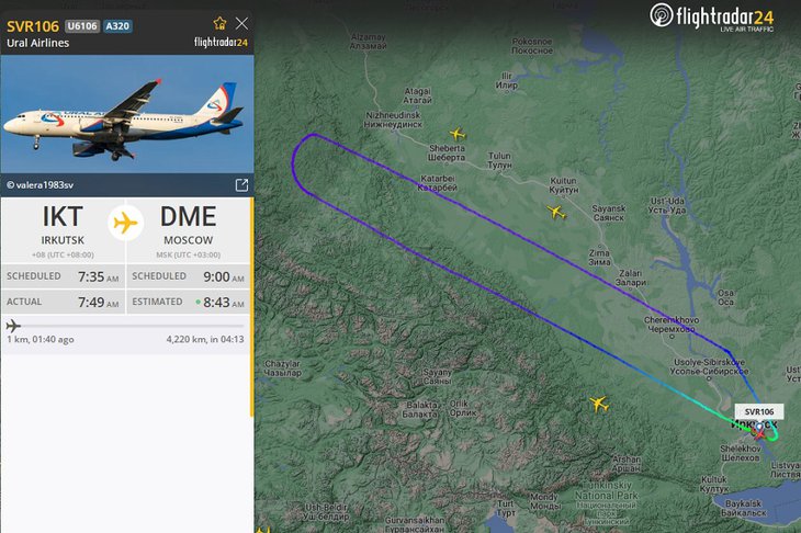 Скриншот сервиса flightradar24