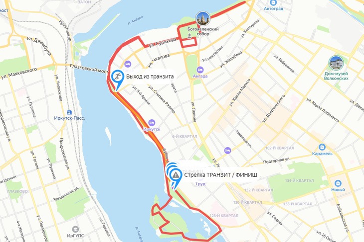 Маршрут марафона 2023 года. Скриншот сервиса «Яндекс.Карты»