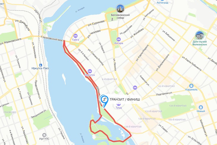 Маршрут марафона 2024 года. Скриншот сервиса «Яндекс.Карты»