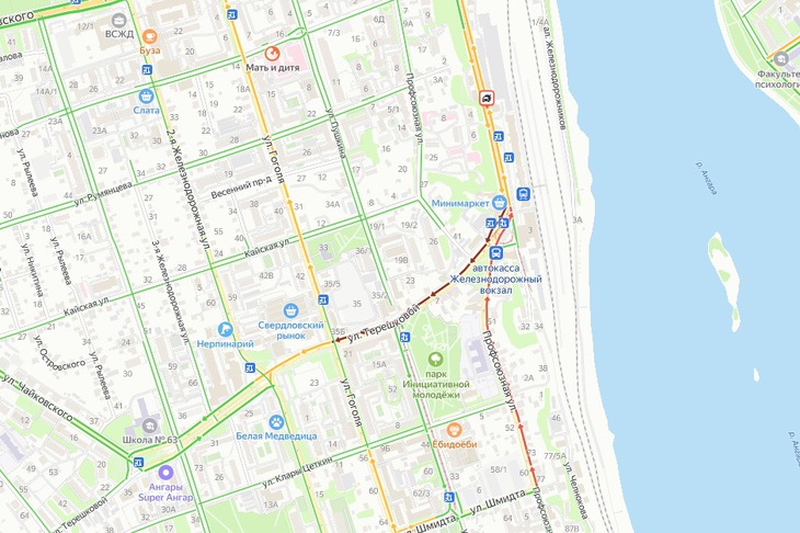 Пробка из-за ДТП с трамваем. Скриншот сервиса «Яндекс.Карты»