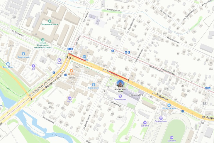 Ограничение движения на Баррикад. Яндекс.Карты