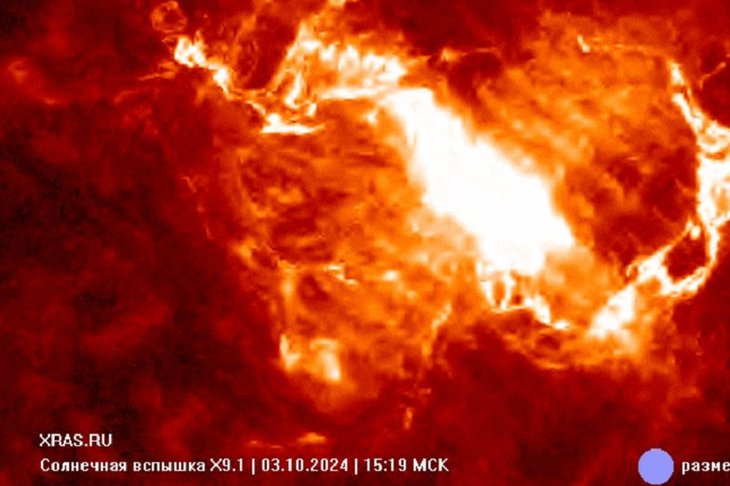 Солнечная вспышка от 3 октября. Изображение с сайта лаборатории солнечной астрономии ИКИ и ИСЗФ
