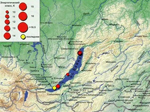 Эпицентр землетрясения на карте Байкальского филиала геофизической службы. Изображение с сайта www.seis-bykl.ru