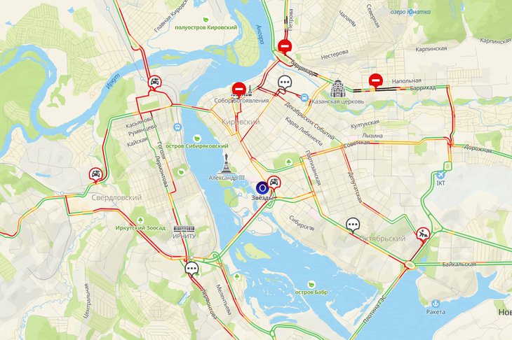 Пробки в Иркутске 30 апреля. Скриншот с сайта www.2gis.ru*