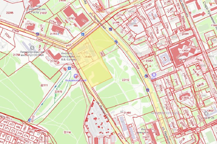 Участок ИСЗФ СО РАН. Скриншот с сайта https://ik3map.roscadastres.com/
