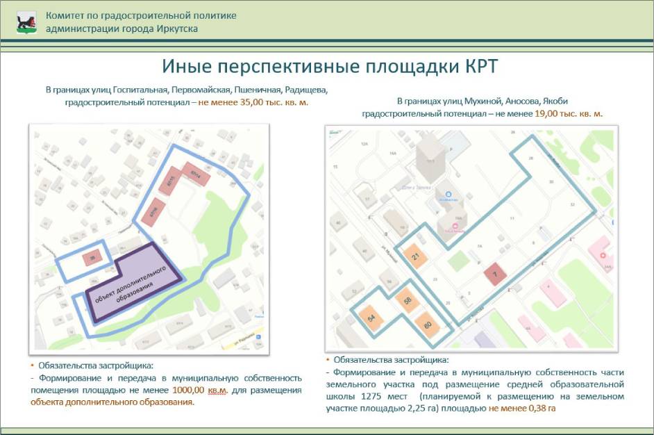 Иные перспективные площадки КРТ. Изображение администрации Иркутска