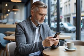 Мужчина с телефоном. Изображение сгенерировано с помощью нейросети GigaChat