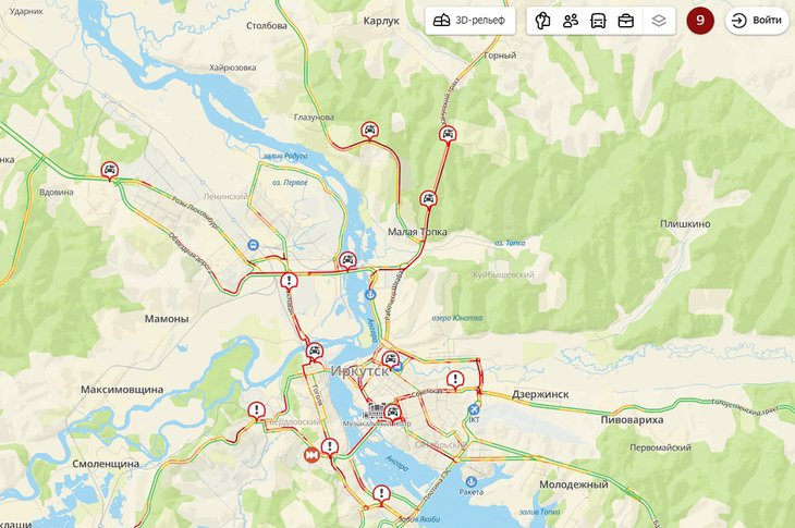Пробки в Иркутске 7 ноября. Скриншот с сайта www.2gis.ru*