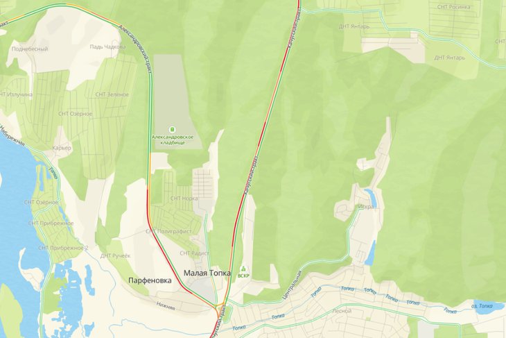 Пробка на Качугском тракте. Скриншот сервиса 2ГИС