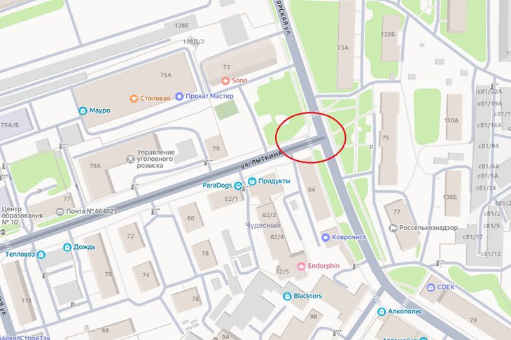 Место ограничения движения. Скриншот с сайта Яндекс.Карты