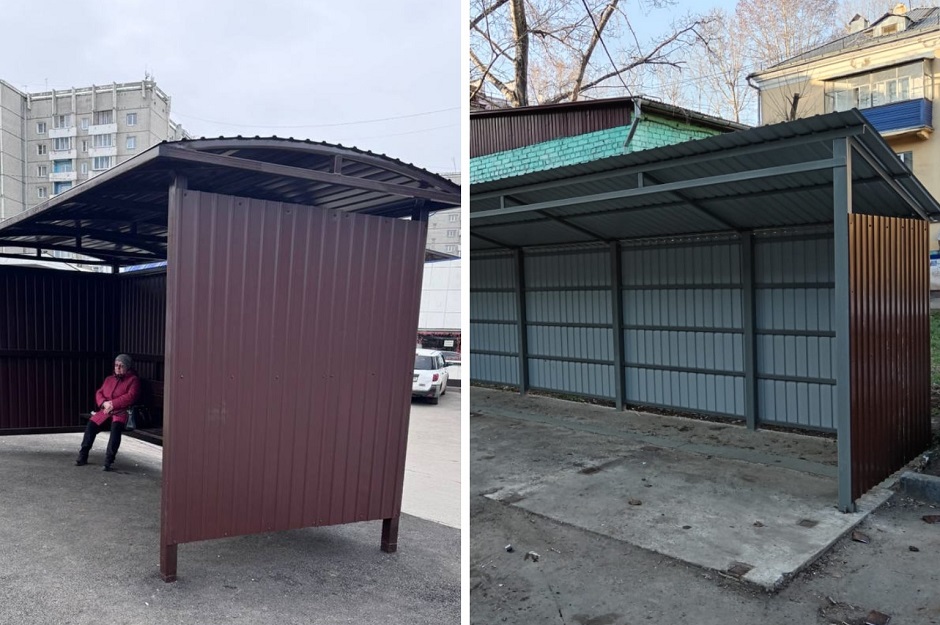 Остановка и контейнерная площадка. Коллаж из фотографий пресс-службы мэрии