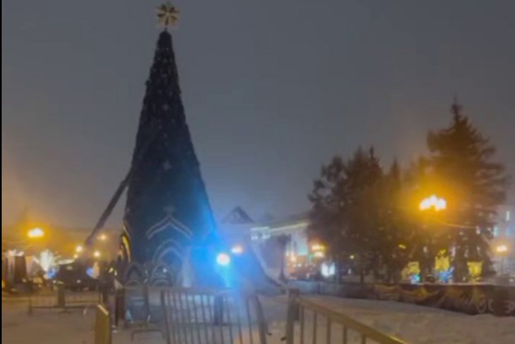 Поврежденная елка. Скриншот видео «Вести-Иркутск»