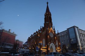 Подсветка костела. Фото пресс-службы администрации Иркутска