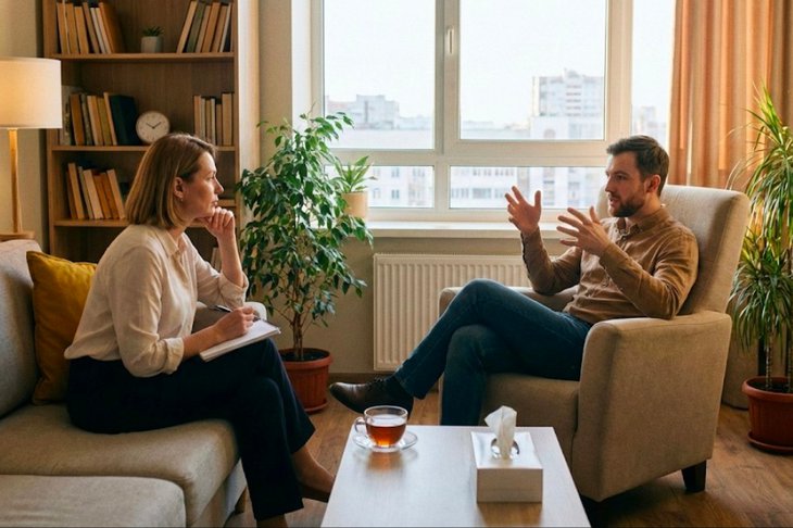 Прием у психолога. Изображение сгенерировано нейросетью Nano Banana Pro