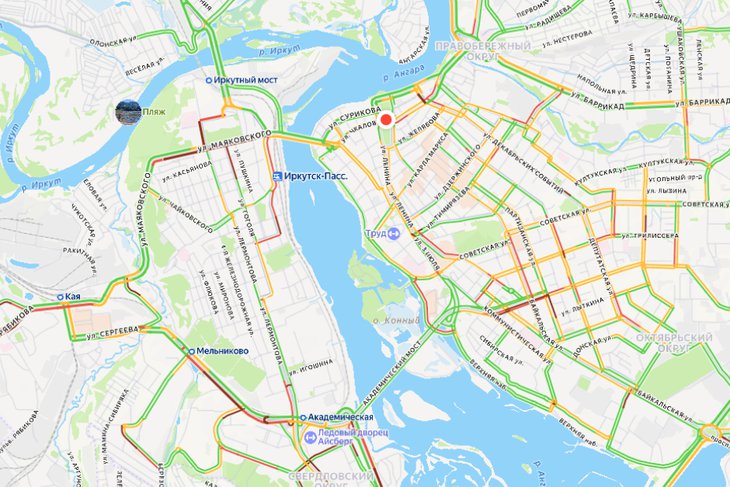 Пробка. Скриншот сервиса «Яндекс. Карты».