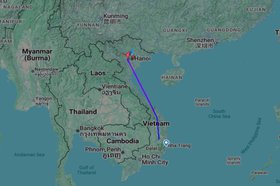 Маршрут полета. Скриншот с сайта flightradar24