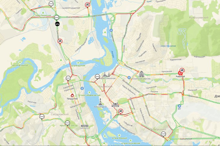 Пробки в Иркутске. Скриншот с сервиса 2ГИС