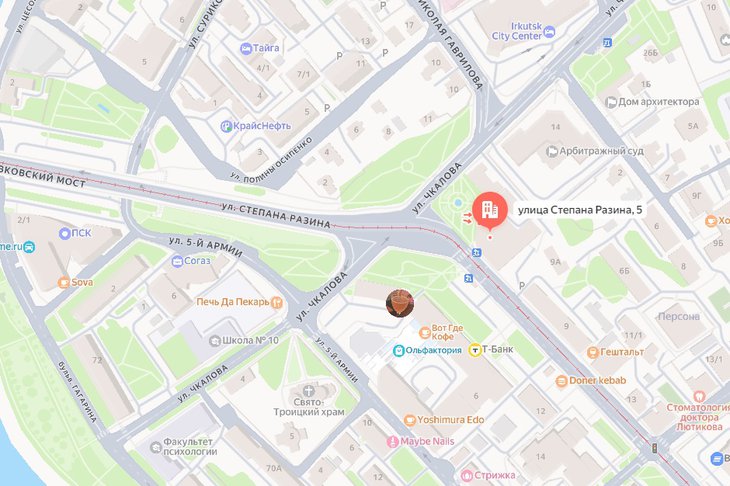 Сквер на перекрестке Степана Разина и Чкалова. Скриншот с сайта Яндекс.Карты