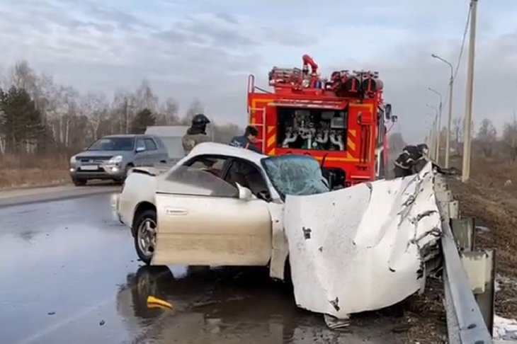 Машина после ДТП. Скриншот видео пресс-службы Госавтоинспекции Иркутской области